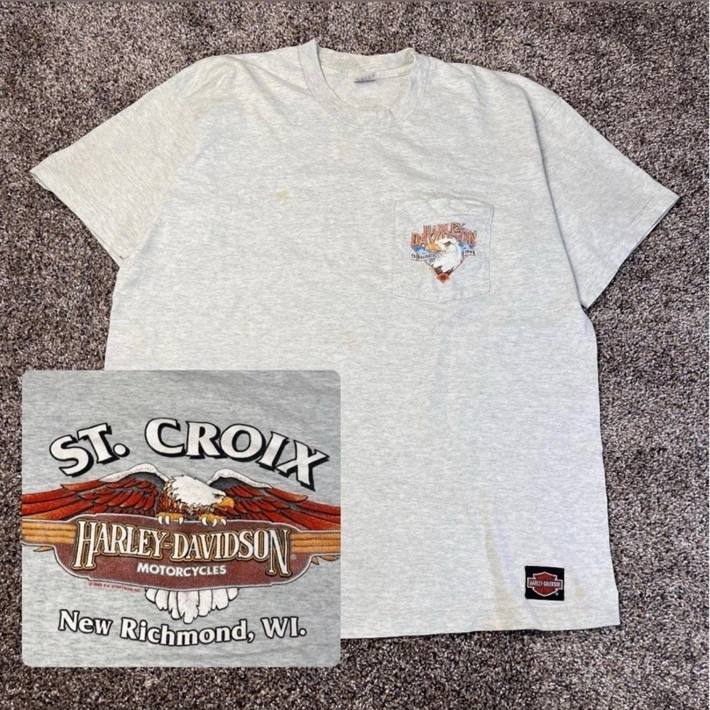 Vintage 90s Harley Davidson Size XL St Croix Eagle Single Stitch Pocket USA Made